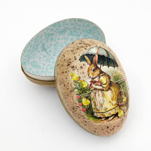 4-1/2" Bunny with Umbrella Speckled Egg Paper Mache Easter Egg Box ~ Germany